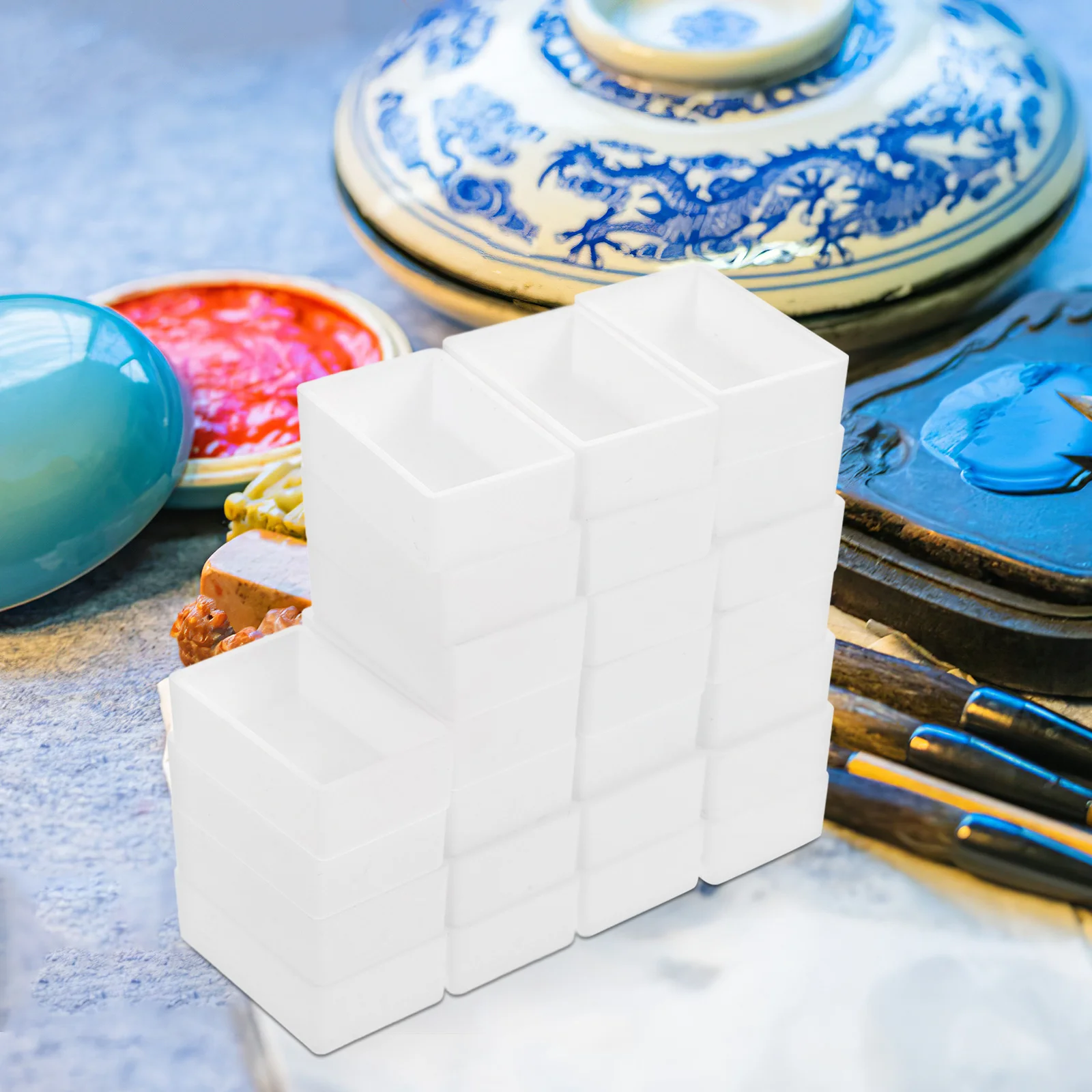 

24Pcs Small Watercolor Palette Empty Paint Pans DIY Mixing Trays Silicone Organizer Travel Art Supply Kit Empty Paint Half Pans