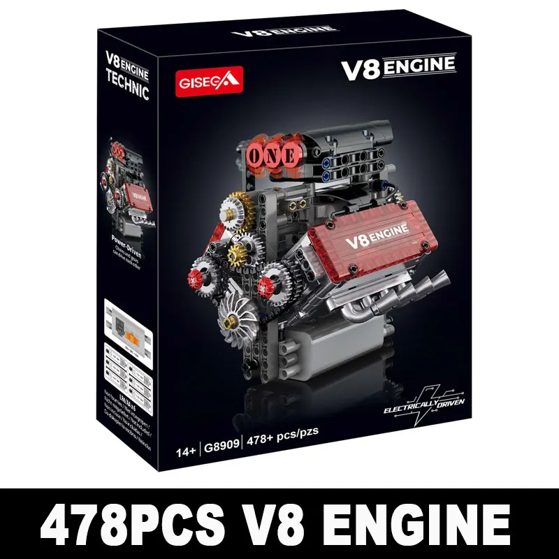 

V8 Engine 478Pcs Motorized Simulation Brick Model Electrically Drive Technical Building Blocks Car Parts Creative Toys Kid Adult