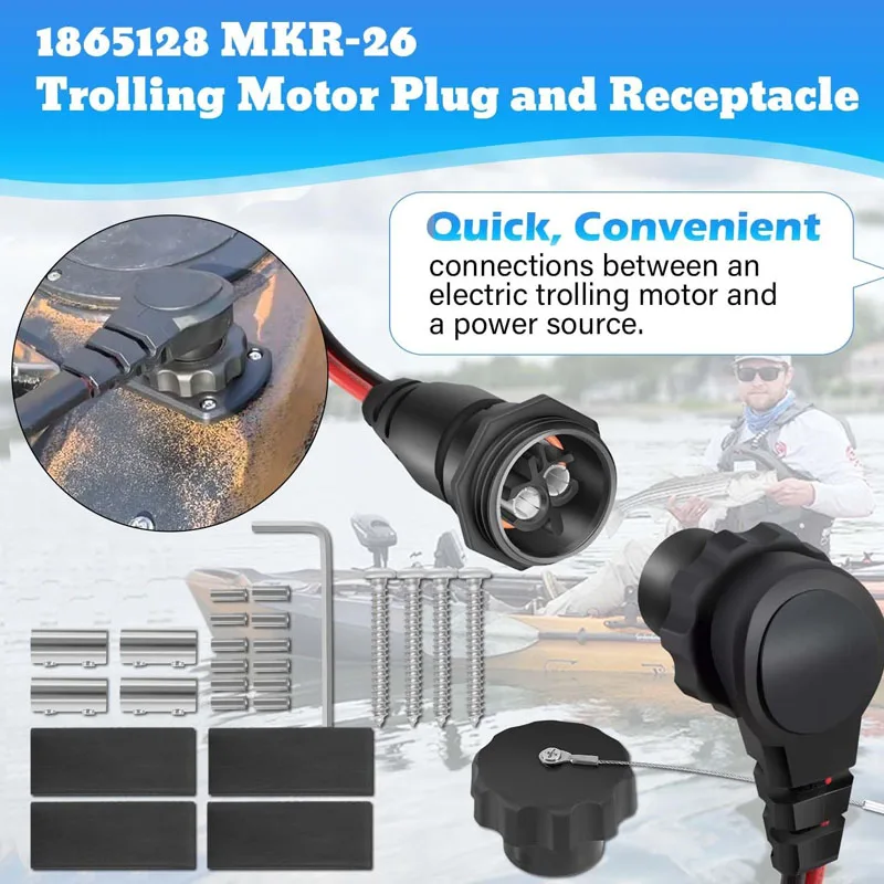 1865128 MKR-26 Trolling Motor Plug and Receptacle Marine Battery Accessory, for Freshwater and Saltwater Applications,48 Volts
