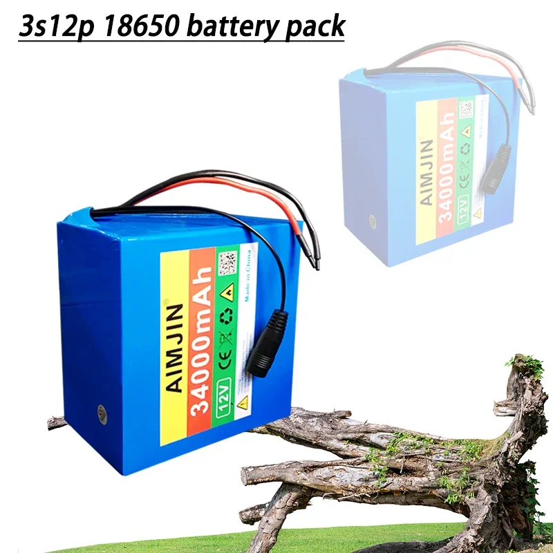 12V 34000mAh Rechargeable Li-Ion Battery Pack 3S12P 34AH for LED Lamp Light Solar Street Light Backup Power etc