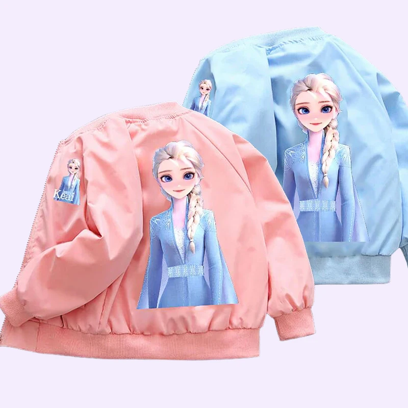 2 Colors Spring Girls Jackets Cartoon Anna Elsa Cardigan Zipper Windbreaker For Kids Clothes Children Outerwear Coats 2-8 Years