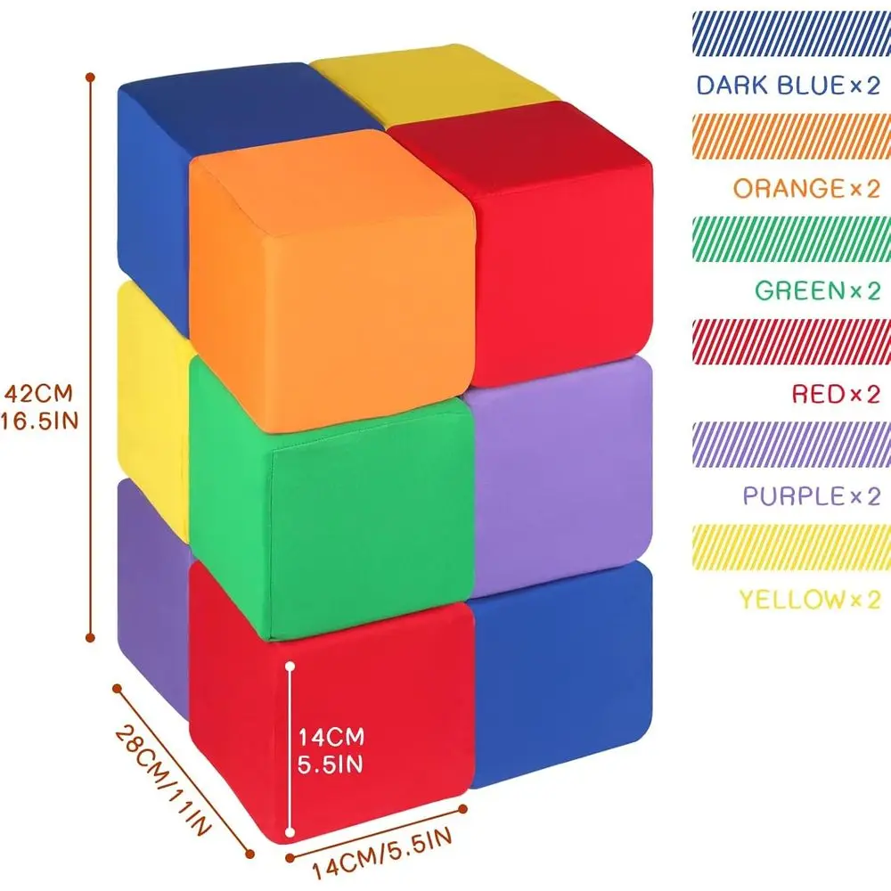 12 قطعة من كتل إسفنجية ملونة 5.5 للأطفال الصغار، ألعاب آمنة للتراص والرمي للأعمار من 1 إلى 3 سنوات