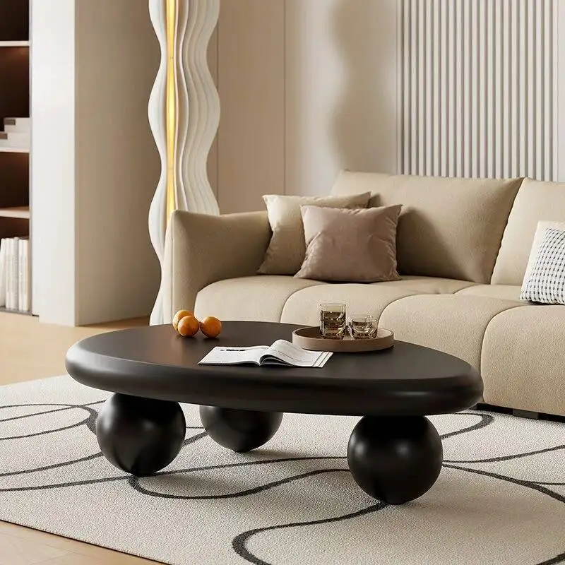 โต๊ะกาแฟทรงพิเศษสไตล์นอร์ดิกสำหรับห้องนั่งเล่น โต๊ะเก็บของ โต๊ะดีไซน์หรูหราทันสมัย ฐานโต๊ะไม้ เฟอร์นิเจอร์