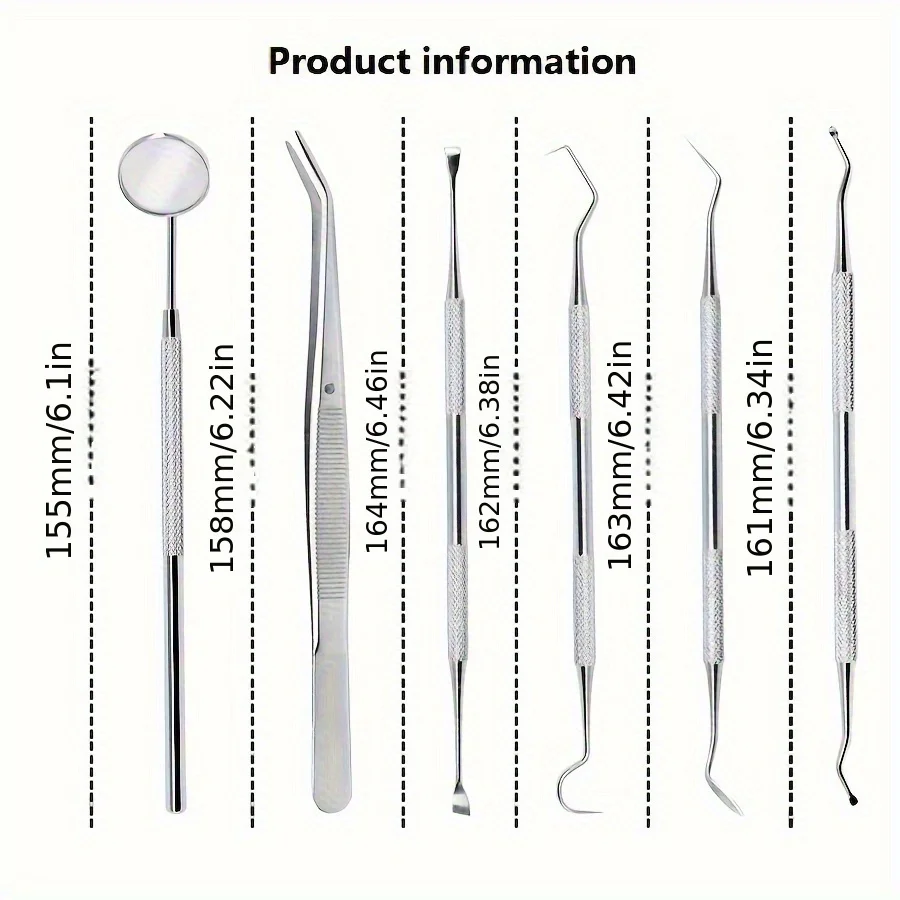 6-Piece Tooth Tools Set, Stainless Steel Oral Hygiene Kit With Mouth Mirror, Non-Slip Patterned Handle Teeth Cleaning Kit