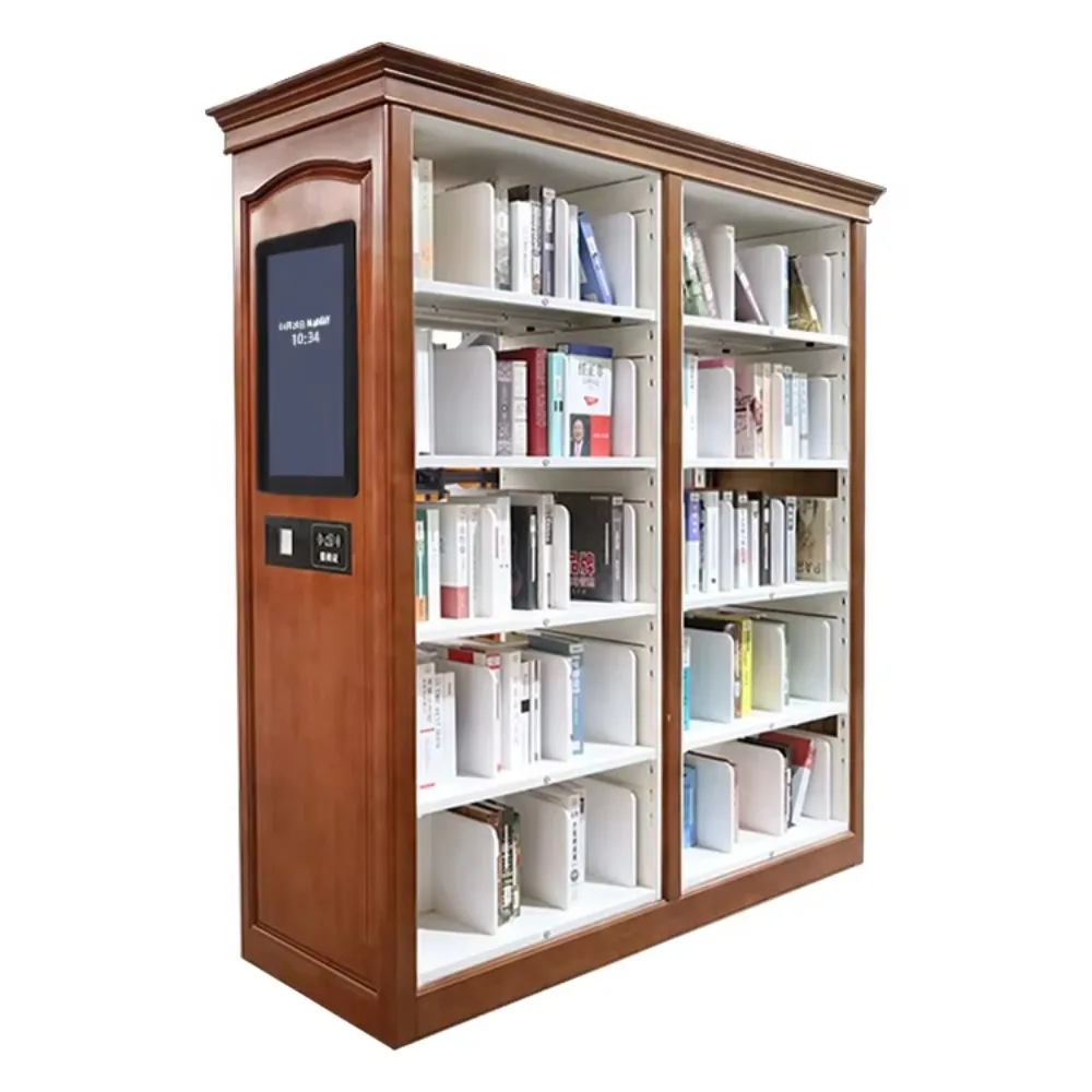 Glozen Intelligent Steel Wooden Bookshelf for Office Modern Metal Wood School Library Book Racks Library Shelves
