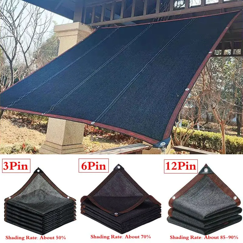 

3/6/12Pin Anti-UV Black Sunshade Net, Greenhouse Plants Shading Shed Garden Privacy Screen Outdoor Car Sun Shelter Gazebo Sail