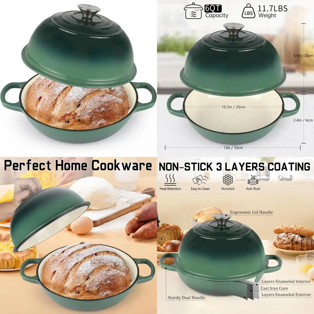 

Enameled Cast Iron Dutch Oven for Sourdough Bread Baking, 10-Inch Bread Pan with Lid, 6 Quarts Capacity for Baking Enthusiasts