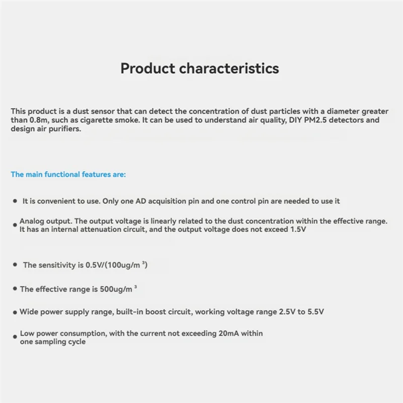 

B03B-Датчик пыли Монитор качества воздуха GP2Y1010AU0F для измерения PM2,5 больше, чем 0,8 мкм в диаметре