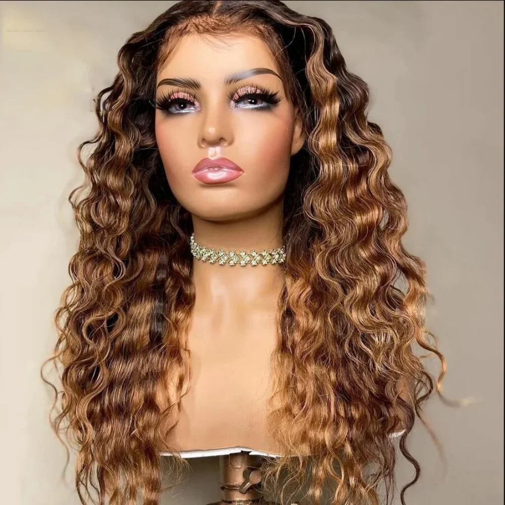 

Ombre Коричневый 26-дюймовый Длинный Мягкий 180 Плотность Кудрявый Вьющийся Парик Фронта Шнурка Для Женщин Детские Волосы Предварительно Сорванные Термостойкие Бесклеевые Ежедневно