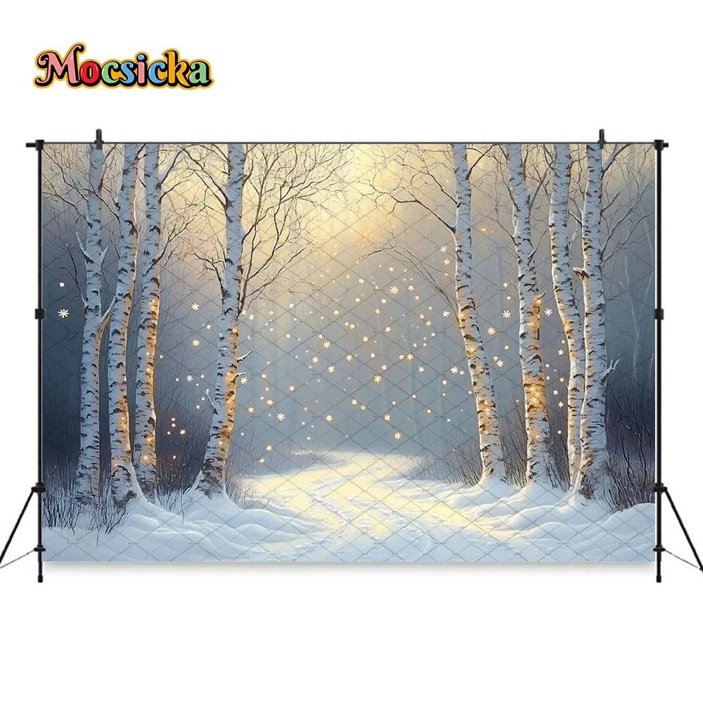 Mocsicka Kerst Achtergrond Fotografie Witte Winter Scène Besneeuwde Vloer Kerst Huis Cadeau Achtergrond Kinderen Verjaardag Fotostudio