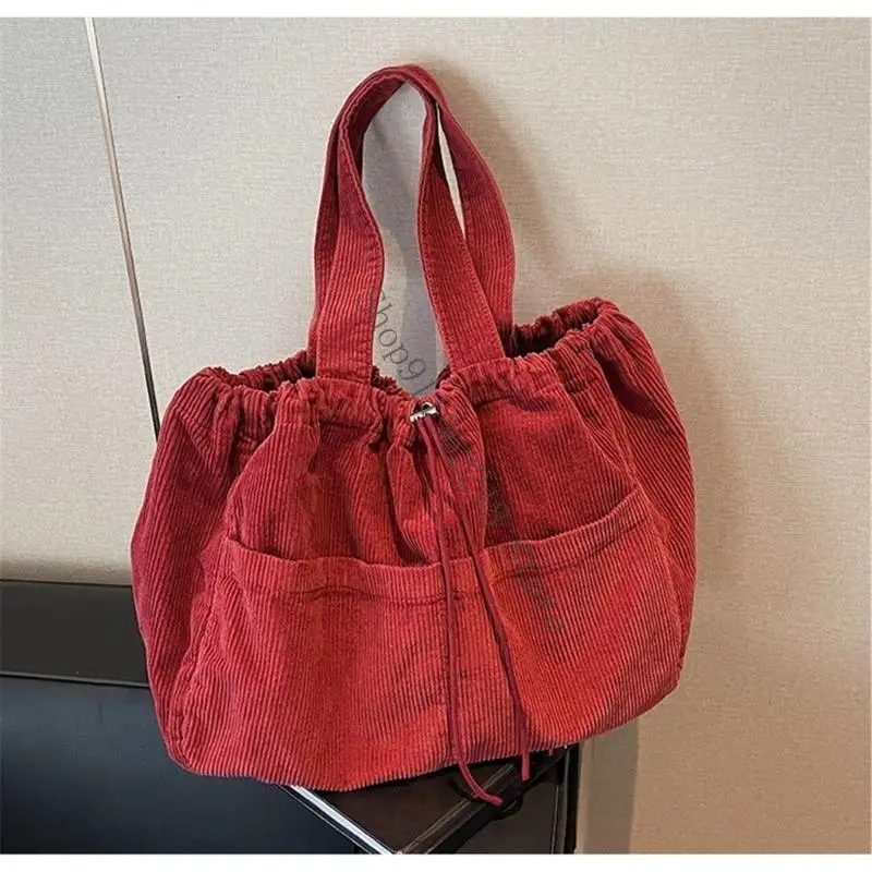 

Womens Casual Shoulder Bag Commuting Bag Corduroy Underarm Bag Large Capacity Armpit Bag Drawstring Handbags 066F