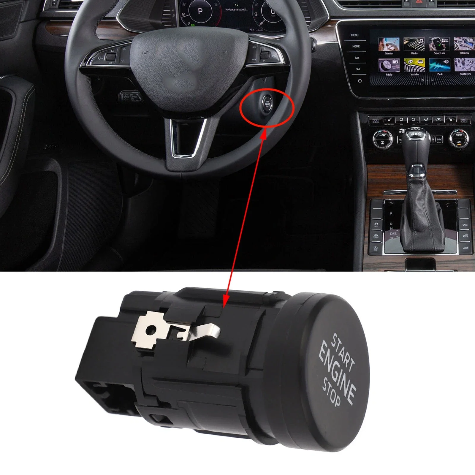 For Skoda Superb Kodiaq Octavia Fabia Rapid 2008 2009 2010 11 Car Start Stop Engine Switch Button 5ED905217 5E0905217 Auto Parts