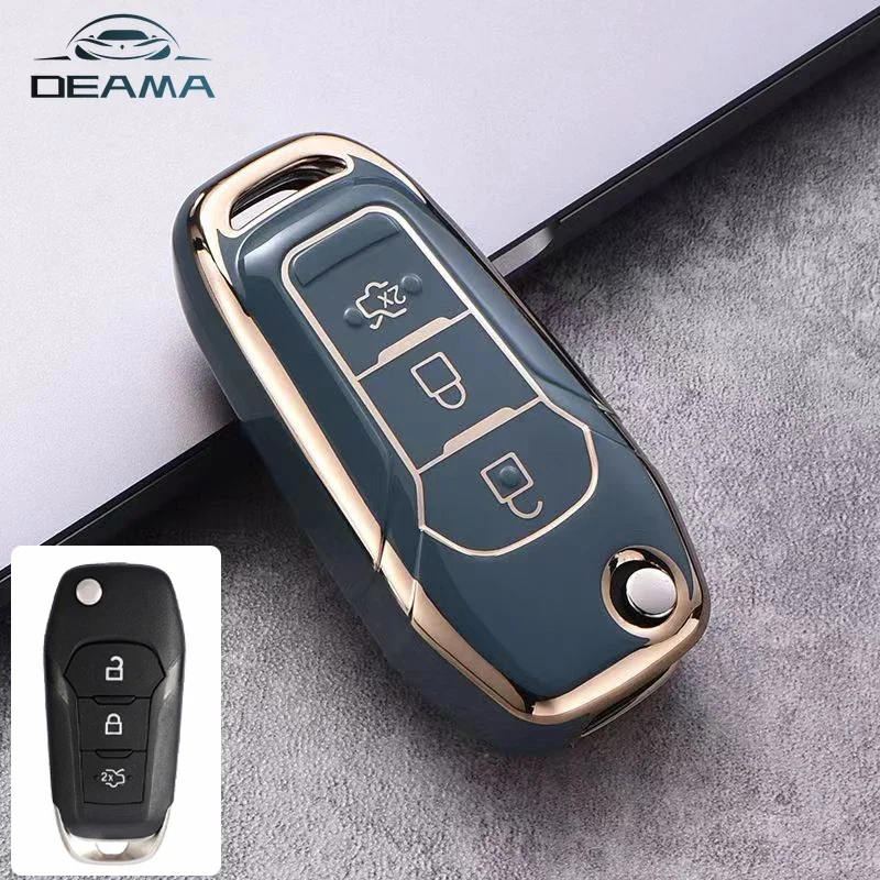 For Ford Figo 2017 Mondeo 5 Ecosport Puma 2020 Fiesta Mk8 Everest Ranger 3 Buttons TPU Car Remote Key Case Cover Shell Fob