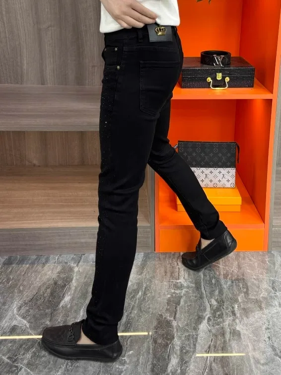 

Удобные высококачественные модные деловые повседневные джинсы со стразами Sli Универсальные облегающие джинсы со средней талией Stand Edition