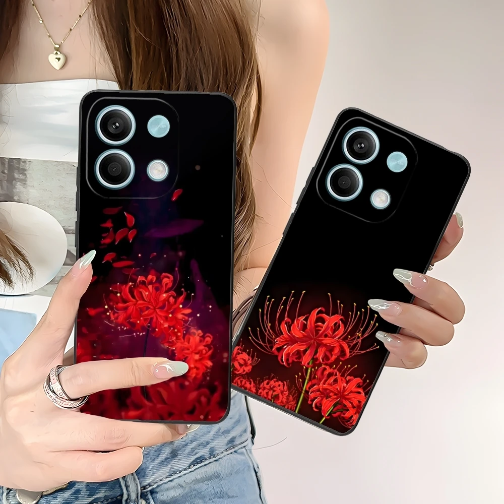 Red Spider Lily Color Mobile Cell Phone Case for Xiaomi POCO M6 M5 M4 M3 X6 X5 X4 X3 F6 F5 F4 F3 F2 C40 Pro GT 5G Black Cover