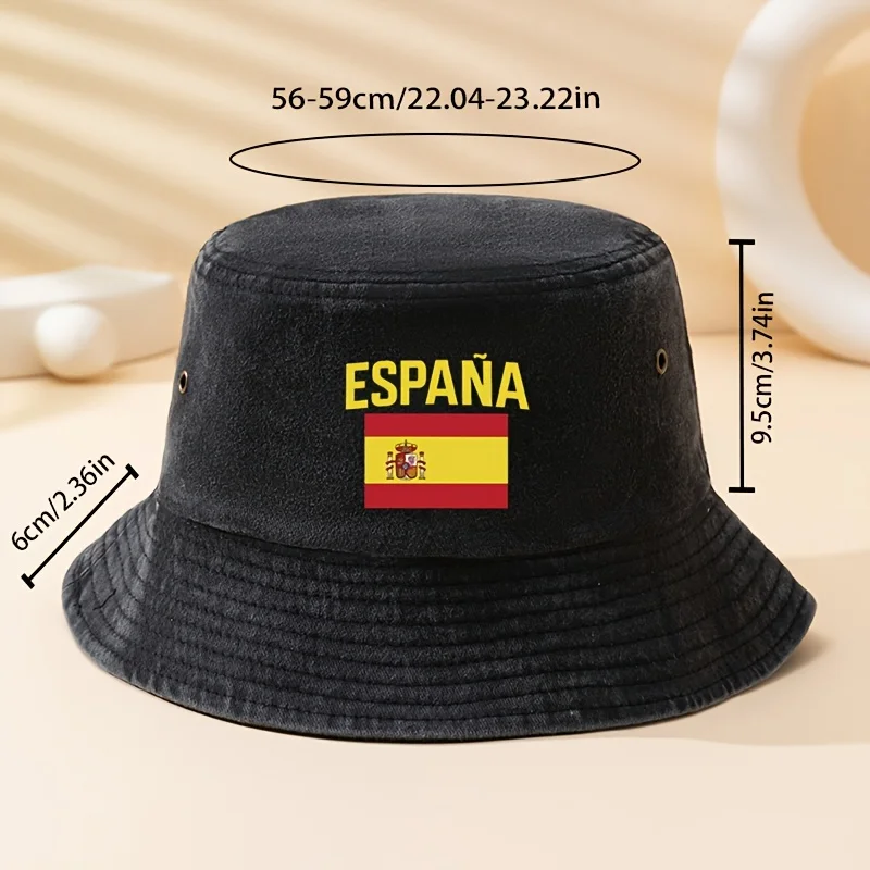 A Unisex Fashion All-Match ESPANA Printed Fisherman Hat, Lightweight Outdoor Bucket Hat, Trucker Fisherman Hat, Suitable for Out