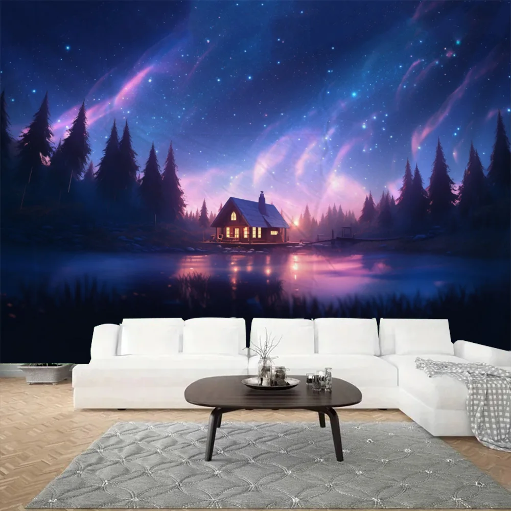 

Starry Sky Aurora Landscape Tapestry Wall Hanging psychedelic Scene Background Poster Home Dormitory Decoration Fabric Mural