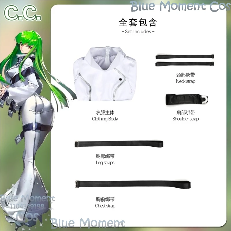 C.C. Anime Code Cosplay Geass Costume Prop Green Wig White Straitjacket Queen Women Cos Halloween Party Play Roleplay Customized