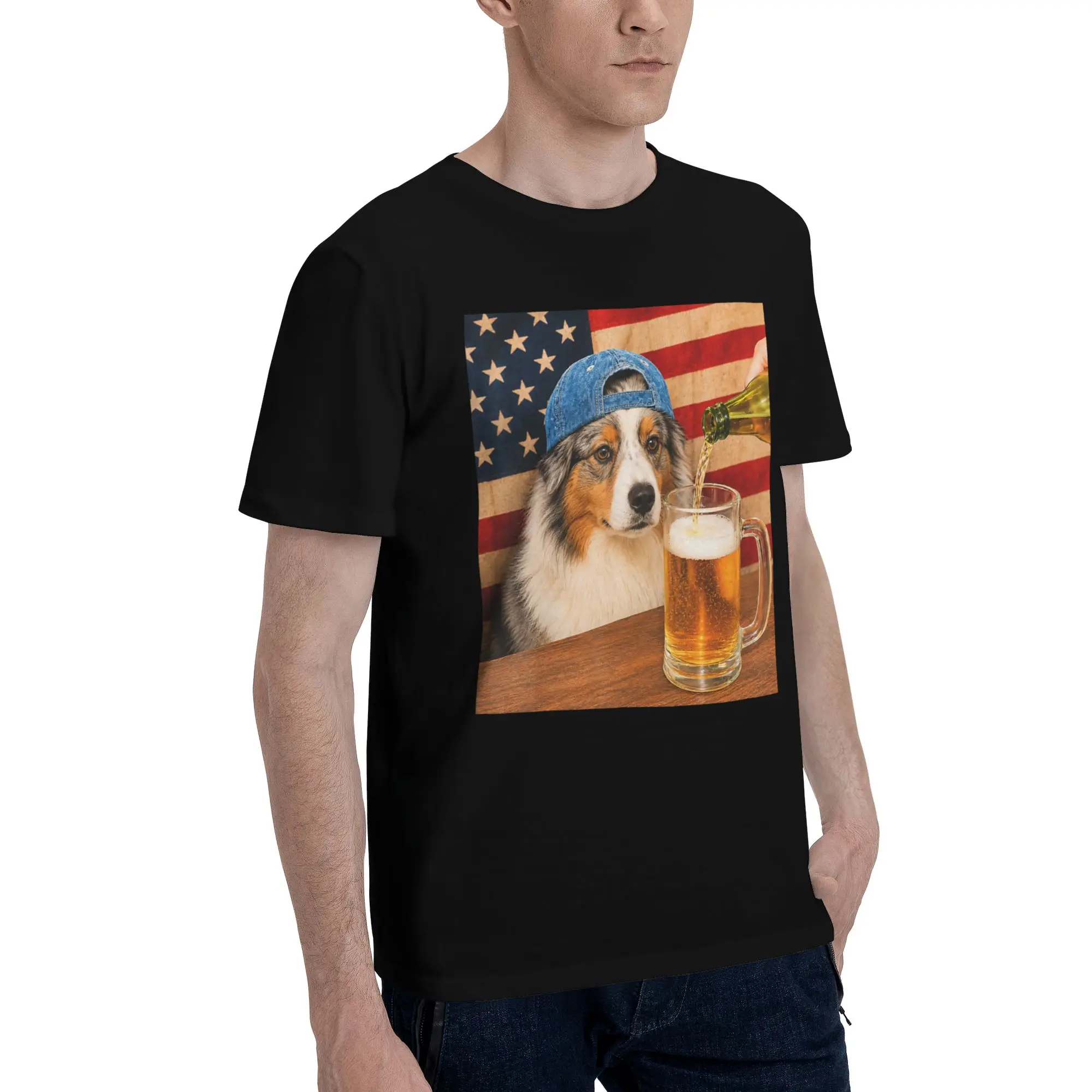 Mens Womens Border Collie Drinking Beer Funny Dog Meme  Shirt 100% Cotton Fashion T-Shirt  Top Clothing