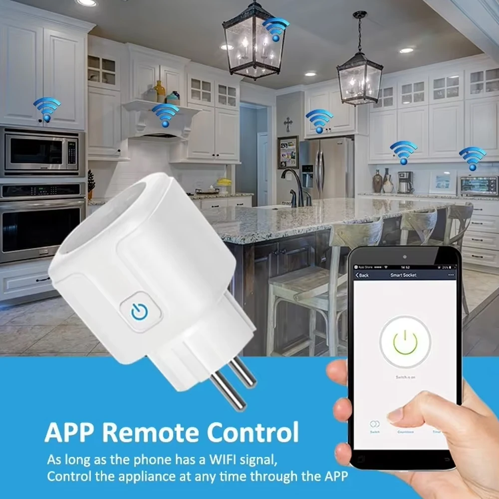 Tuya Wifi Smart Socket EU16A/20A Smart Plug con monitoraggio dell'alimentazione Smart Life APP Supporto telecomando Assistente Google Alex