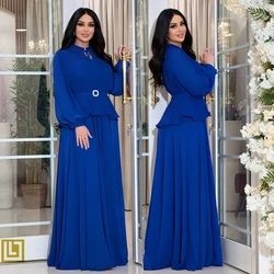 Customized Long Sleeve Belt Evening Dresses A-line High Pleat Celebrity Banquet Dress Vintage Prom Gown فساتين السهرة 2023 جديده