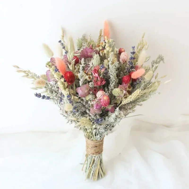 Wedding Bouquets for Bride Pastoral Style Dried Flowers Artificial Wedding Flower Bouquet Room Decor Christmas Home Decoration