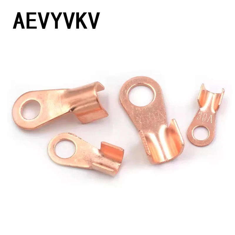 5PCS Copper Circular Splice Terminal OT Terminal 30A 60A 100A 150A Splice Wire O shape Circular Naked Cable Connector Open Lug