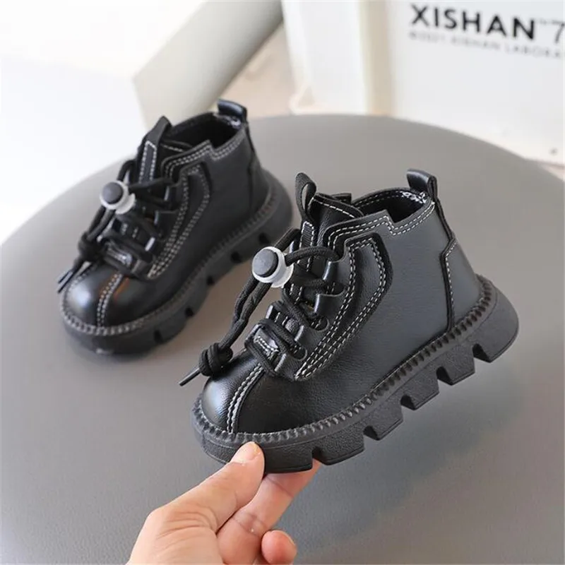 Toddler Leather Short Boot Lace Up Baby Casual Sneakers Fashion Children Ankle Boot