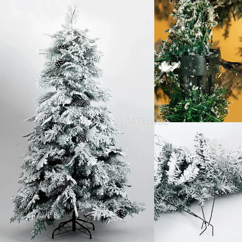 Large pine needles, large PE pine cones mixed with snow, Christmas tree mall, Christmas ball decoration simulation tree