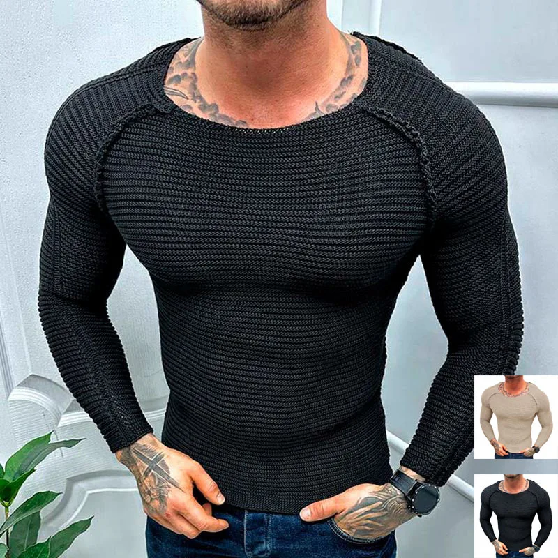 

Мужская тонкая трикотажная базовая футболка с круглым вырезом и длинным рукавом для ранней осени, повседневный приталенный крой, молодежный стиль, осенний тонкий трикотажный топ