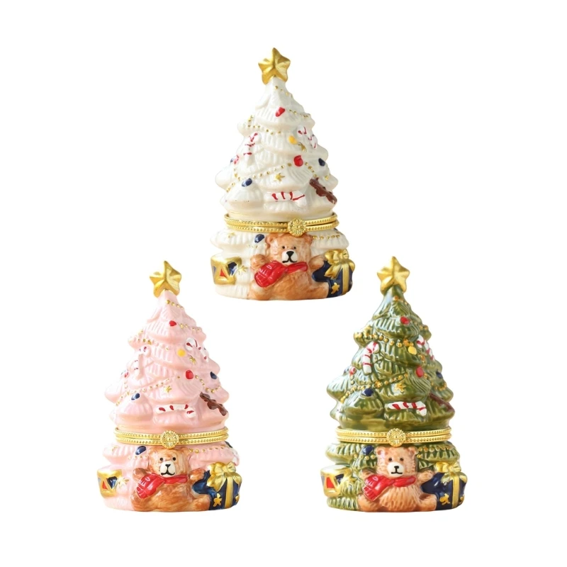 Weihnachtsbaumförmiger Keramik-Schmuckhalter mit erhabenem Festtagsdetail 3XUF – Detail 1