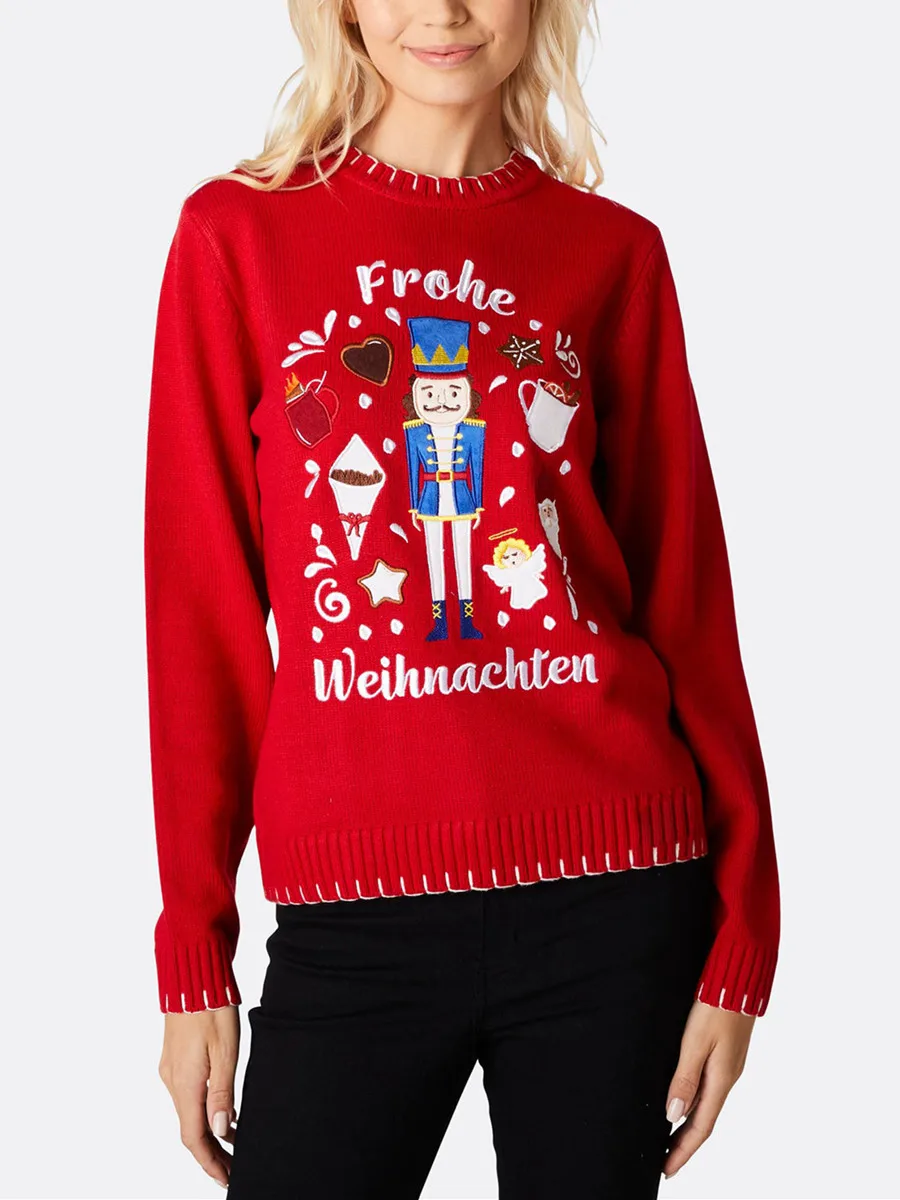 Women Christmas Sweater Long Sleeve Crew Neck Cartoon Pullover Sweater Winter Sweater