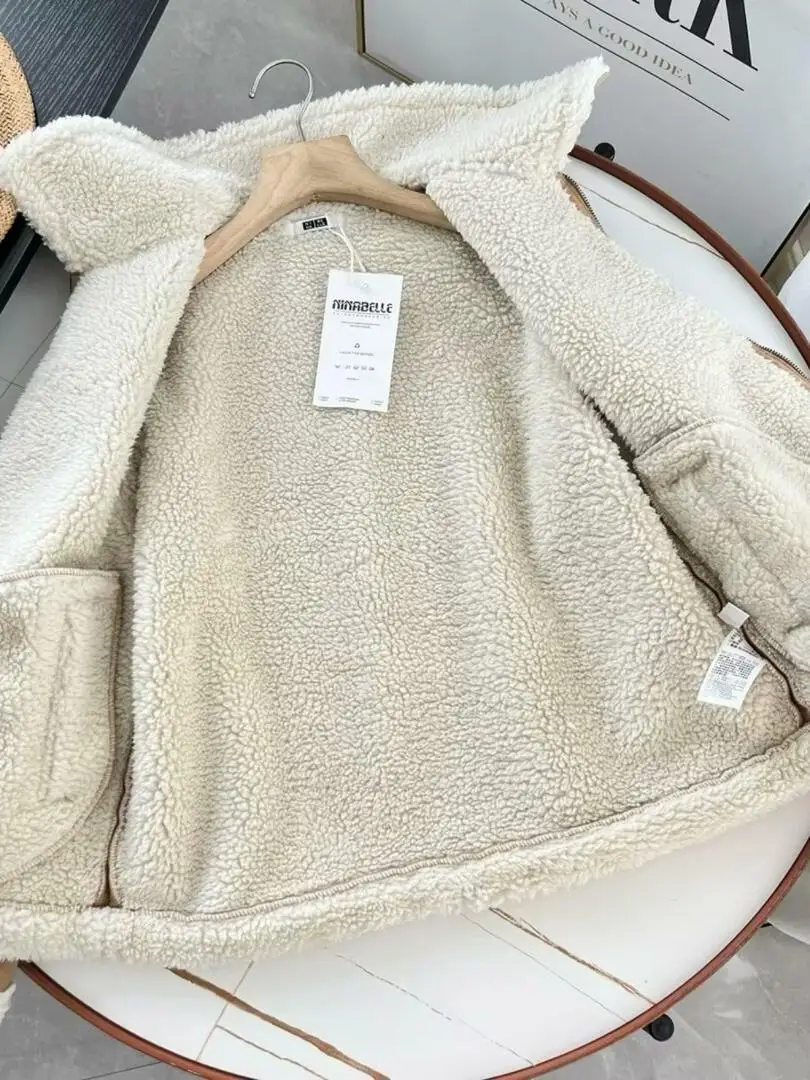 Giacca in Velluto di Agnello Ispessito e Caldo per Donna con Collo Risvoltato, Nuovo Stile Autunno Inverno, Abbigliamento Femminile