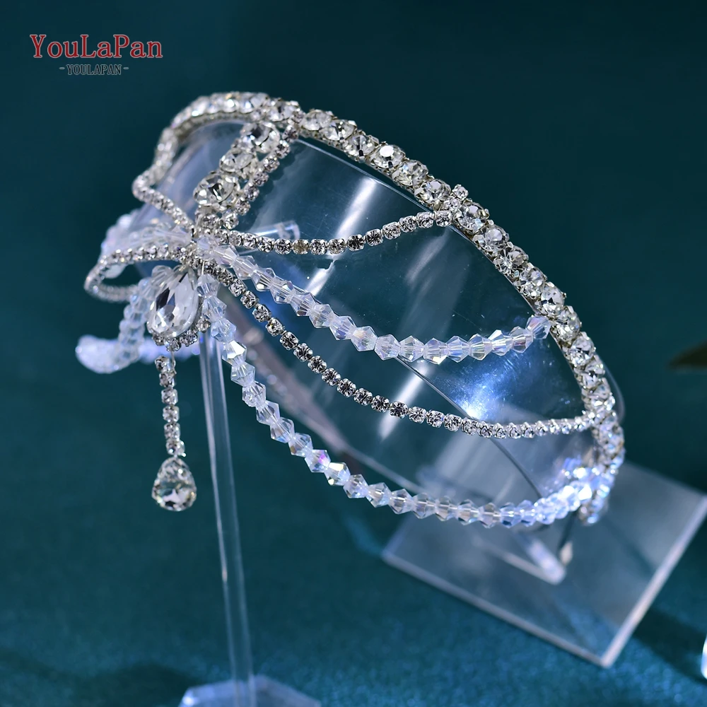 YouLaPan Bridal Luxury Crystal front fascia per capelli accessori per capelli diademi da sposa e fasce con strass lucidi per spose HP665