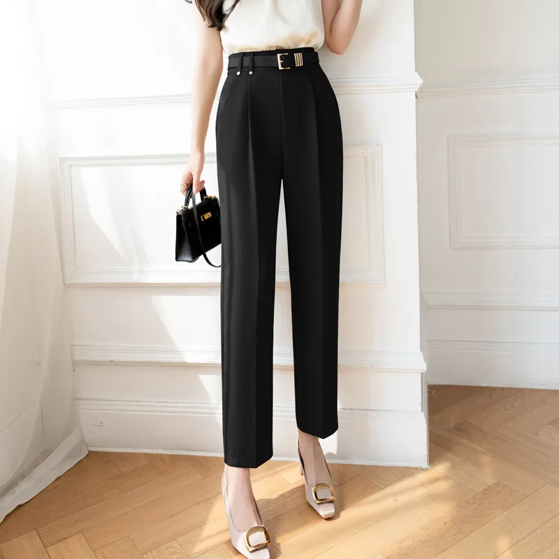 Real Shot Video Three Standard Korean Style High Waist Commuter Suit Pants Women's Casual Simple Solid Color Cropped Pants Cigar