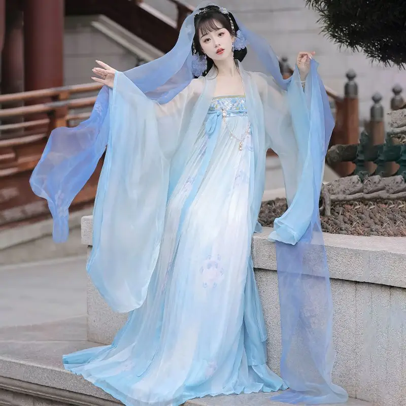 Gonna pettorale femminile della dinastia Hanfu cinese Tang, camicia a maniche grandi con ricamo pesante, set Hanfu fresco da fata cosplay