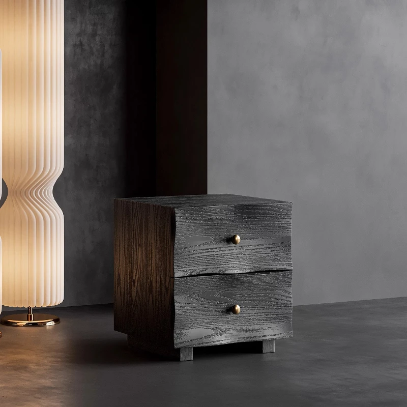 

Designer black curved bedside table modern Italian simple small apartment bedroom double pumping bedside table