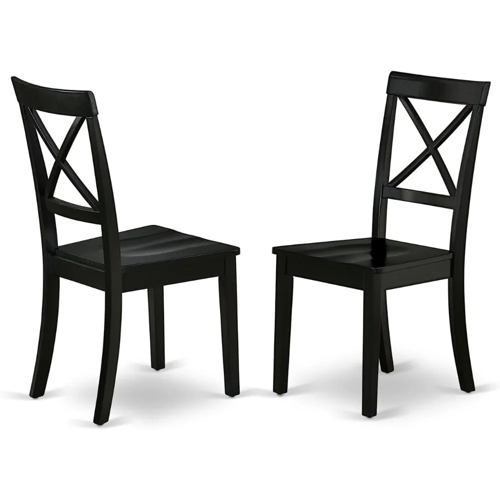 

Furniture Dining Room Cross Back Top-quality Asian Hardwood Wood Seat Chairs, Set of 2, Black