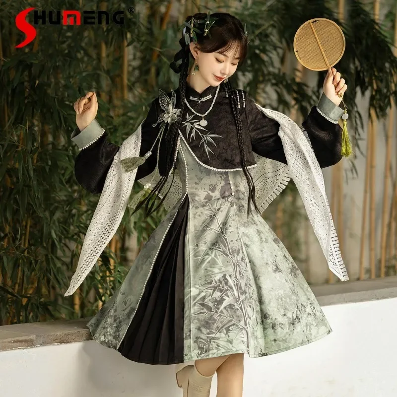 

Japanese Lolita National Style Soft Girl Cute Vestidos Chinese Lolita Dresses Daily Improvement Cheongsam Set Vintage Clothes