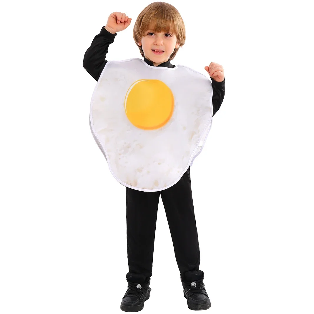 Costume de cosplay d'oeufs de nourriture d'Halloween pour des enfants, tenue de représentation d'étape d'école de jeu de plis, nouveau