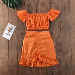 1-6Y Toddler Girl Summer Clothes Outfits Boho Sets Off Shoulder Crop Tops High Waist Ruffle Skirts Kids Set 2Pcs