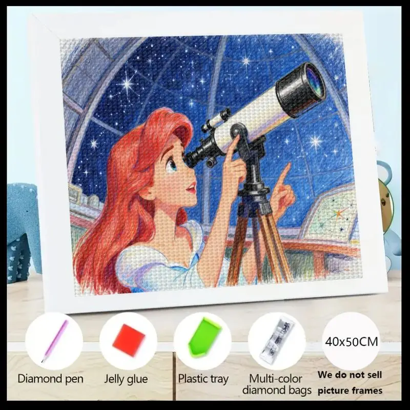 

1 шт. 5D DIY Принцесса Диснея Ариэль Набор алмазной живописи, Русалочка Звездный телескоп Полная дрель Кристалл Искусство для детей