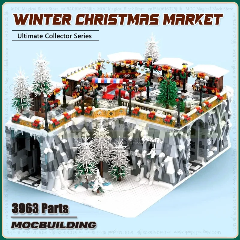 

Seasonal Moc Building Blocks Winter Village Christmas Market Technology Bricks Architecture Collection Display Toys Xmas Gifts