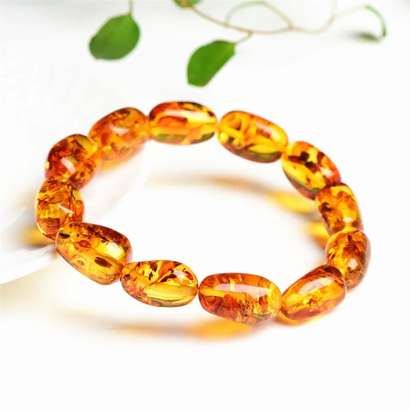 

Natural Piebald Amber Oval Beads Bracelet 14x10mm Yellow Flower Amber Women Men Healing Stretch Jewelry AAAAA