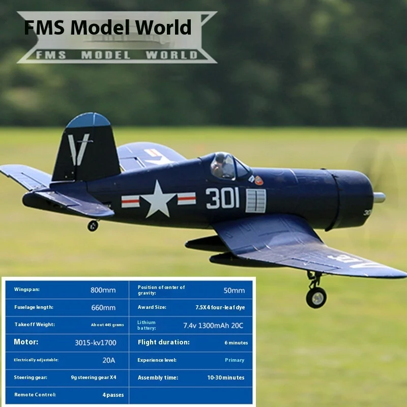 Fms 800mm Remote-Controlledelectric Fighter F4u Pirate Like Real World War Ii Flying Model, Fixed Wing Aircraft Complete Machine