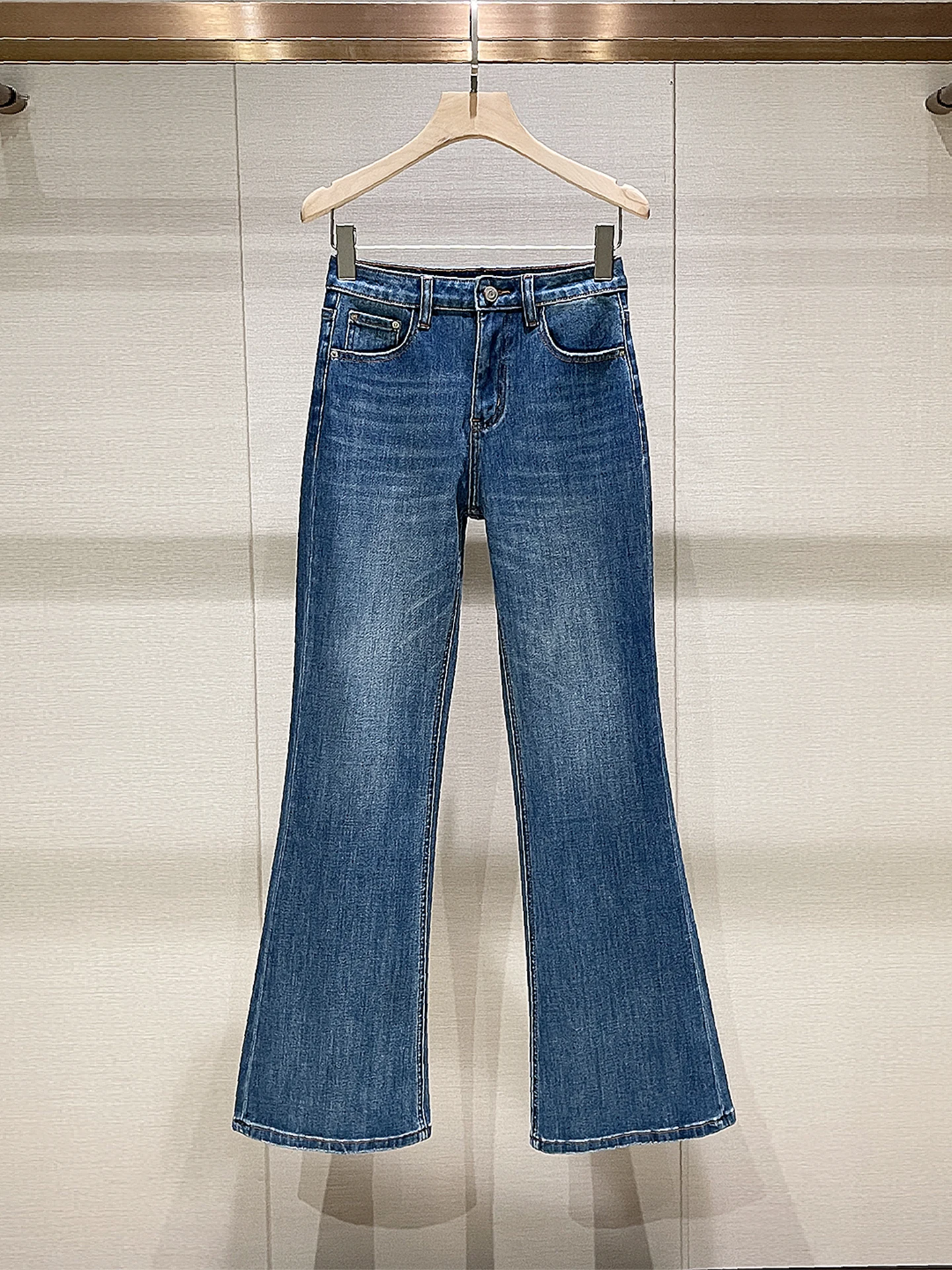 

American Retro High Waist Flared Blue Jeans Women's Slimming Long Pants Spring New Sle Casual Comfortable Breathable