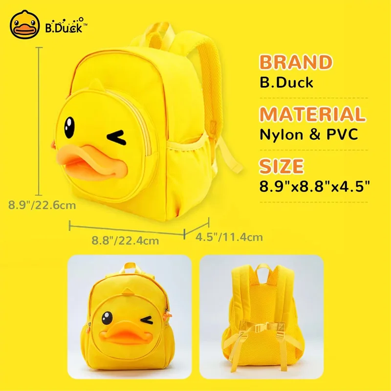 B.Duck Kid zaino Cartoon Duck Fuuny Waterproof Toddler Bookbag Daypack per l'asilo