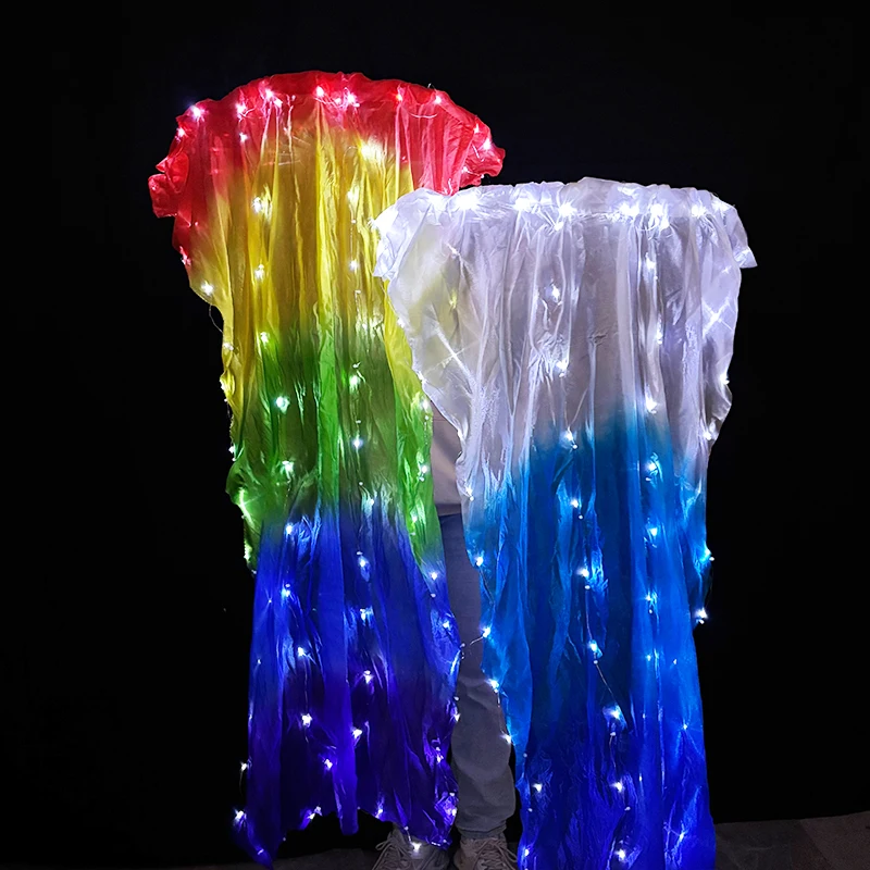 150cm Lewa Prawa Ręka LED Taniec brzucha Długi jedwabny wachlarz Kolorowy podświetlany wachlarz Welon dla kobiet Kostium taneczny Rekwizyty sceniczne