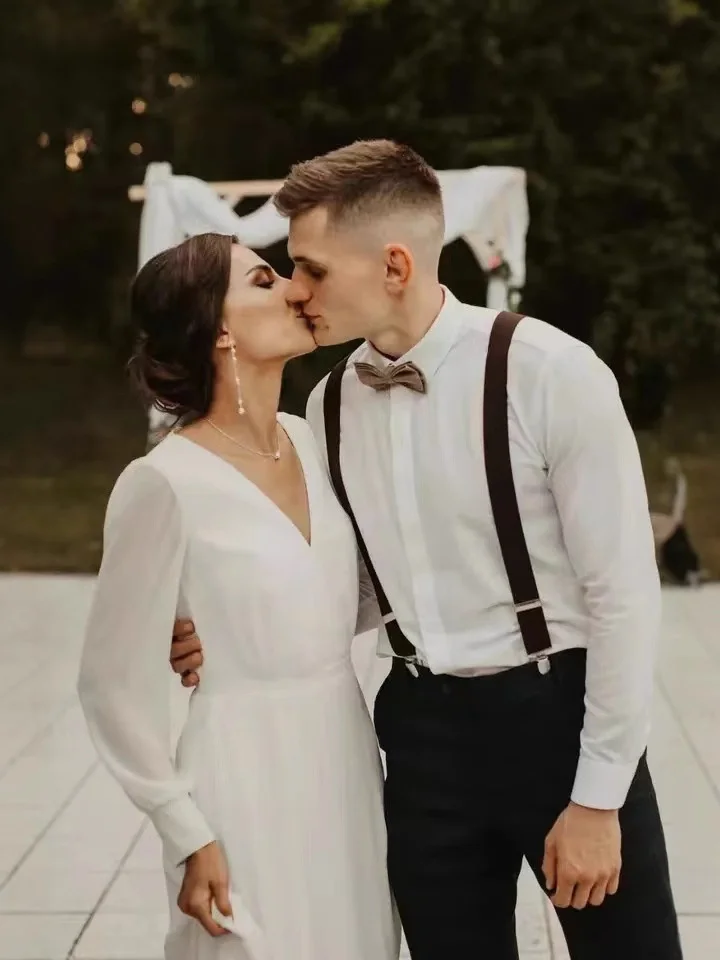 Ele V-Ne Long Sve Chiffon Wedding Dr Simple A-Line Travel Photoaphy Lichtgewicht sluier Koreaanse Sle mid-taille zijde