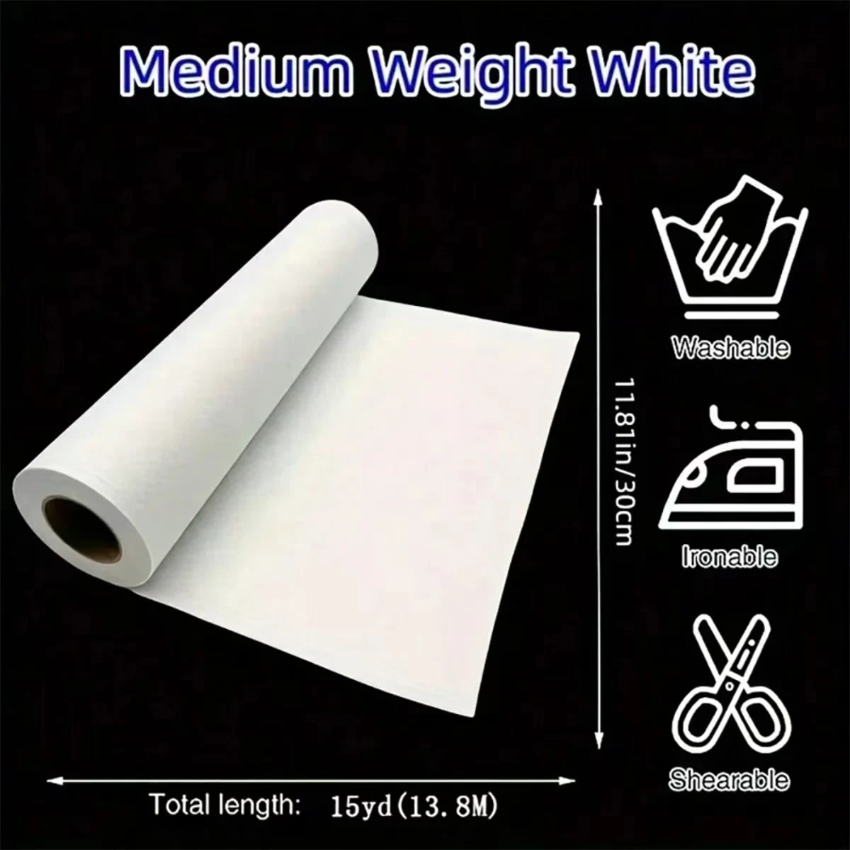 1 Roll, 11.8inch * 15 Yards, Non-Woven Fusible Interlining, Iron-On Type, Sewing Supplies, Light to Medium Weight, Garment Interlining, DIY Crafts, Clothing, Bags, Home Decoration.